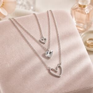Vintage Triple Heart Pendant Long Necklace